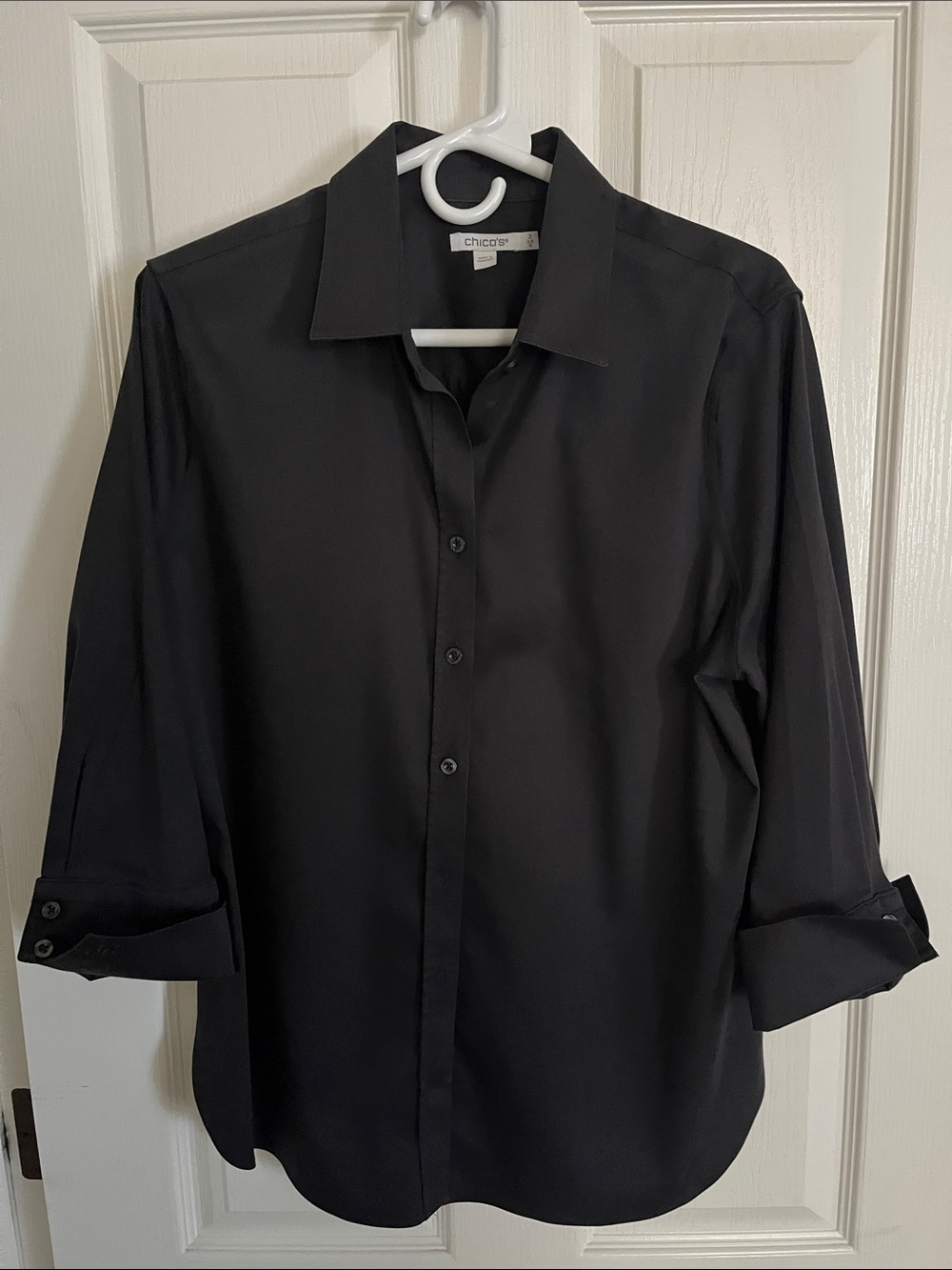 Chico's Black Women’s 3/4 Length Sleeve Button-Up Shirt
